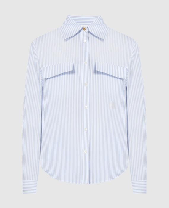 Blue striped shirt with logo embroidery