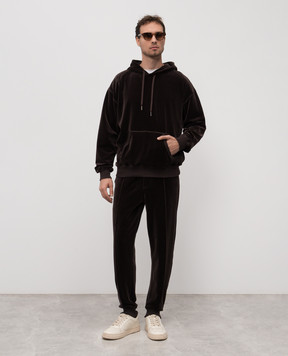 Tom Ford Коричневе оксамитове худі з логотипом JOL013JMC078