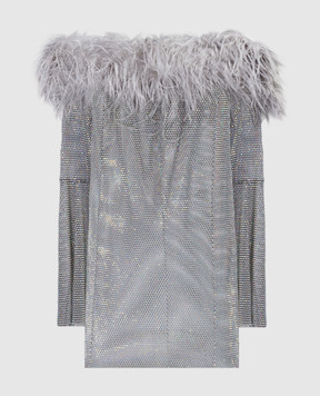 Santa Brands Сіра сукня міні з кристалами і пір'ям страуса MINIDRESSWITHFEATHERS