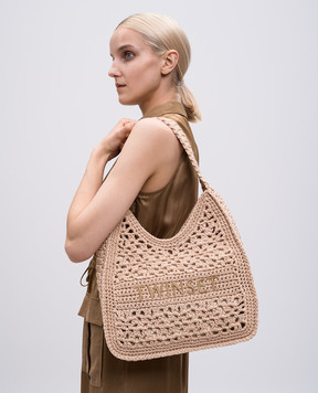 Twinset Бежевая ажурная сумка с логотипом. 251TD8112