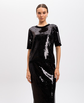 Twinset Черный топ с шерстью в пайетке 242TT3141