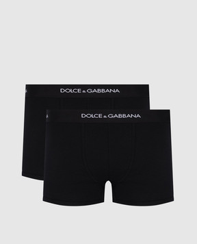 Dolce&Gabbana Набір чорних трусів-боксерів в рубчик з логотипом M9D87JONN96
