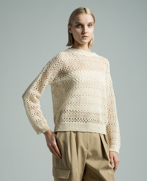 Brunello Cucinelli Жовтий ажурний светр з льону і шовку MRA581100