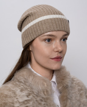 Brunello Cucinelli Бежева шапка з кашеміру з ланцюжком моніль M12504979