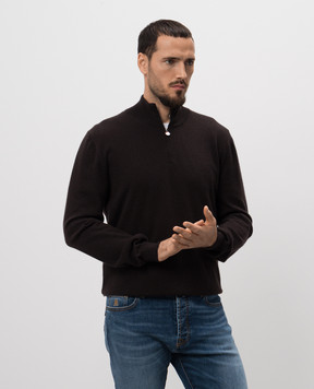 Kiton Коричневый свитер из кашемира с вышивкой логотипа UMK0435