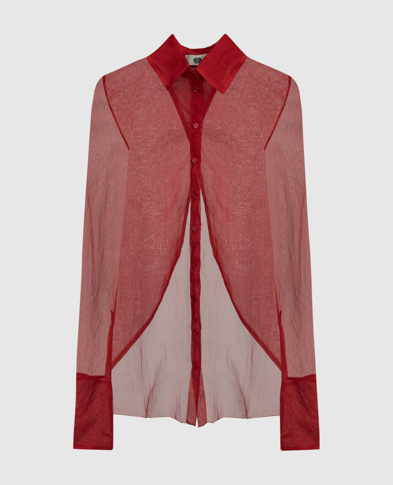 Красная блузка из шелка с разрезом