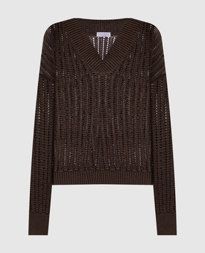 Brunello Cucinelli Коричневый ажурный пуловер MSB581812
