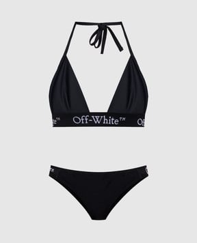 Off-White Чорний купальник з візерунком логотипа OWFE001S25JER001