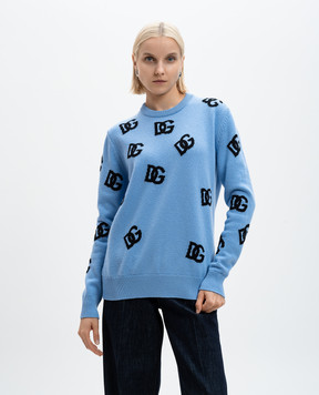 Dolce&Gabbana Блакитний светр з вовни з монограмою логотипа DG FXX06TJCVZL