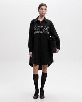Maison Margiela MM6 Чорна сукня-сорочка з контрастним принтом логотипа S52CT0788M35043