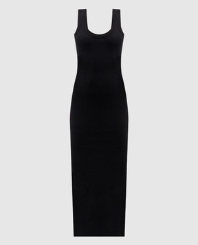 Alexander Wang Черное платье макси в рубчике с фактурным логотипом 4CC2246251