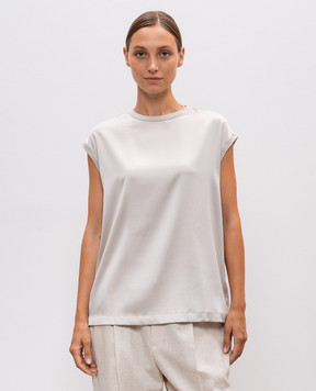 Brunello Cucinelli Сірий топ із шовку з ланцюжком моніль M0C59EH500