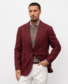 Brunello Cucinelli Бордовий піджак з шовку, вовни та кашеміру в смужку MA4787BWD