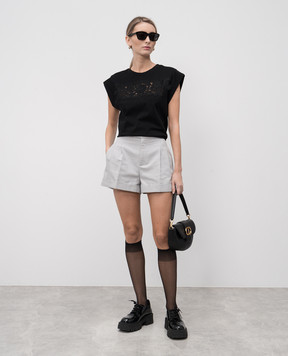 Twinset Черная футболка с кружевом с вышивкой логотипа 251TP2073