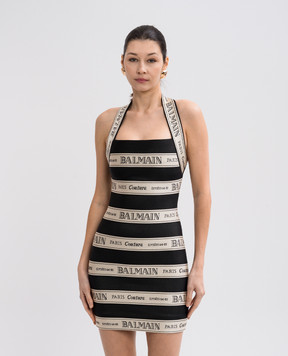 Balmain Чорна сукня-футляр міні у візерунок логотипа EF1R5088JJ95