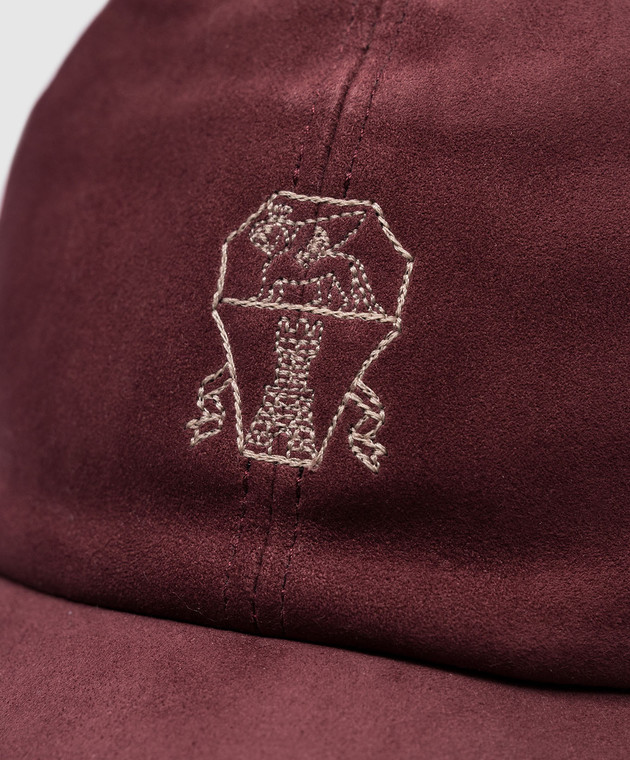 Brunello Cucinelli Бордовая замшевая кепка с вышивкой логотипа MPCMI9978 изображение 4