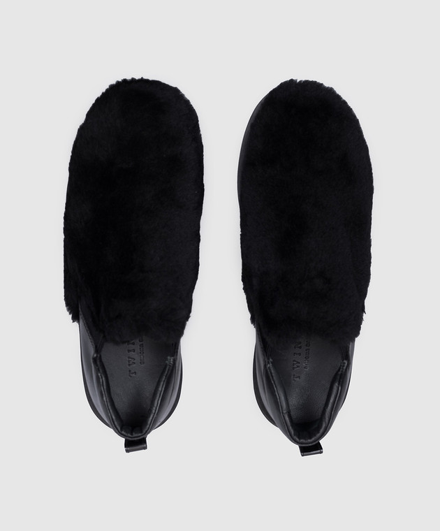 Twinset Черные кожаные слипоны с мехом CA7THN изображение 4