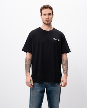 Balmain Черная футболка с контрастной вышивкой логотипа DH1EG010BC68