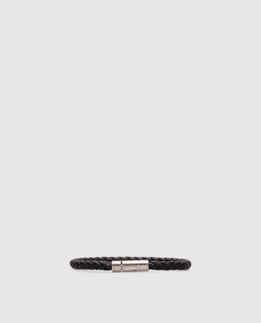 Tom Ford Чорний шкіряний плетений браслет з логотипом JM026ALE009S