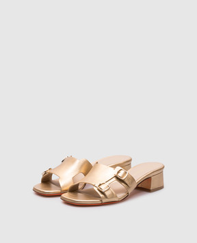 Santoni Золотистые кожаные шлепанцы WHVC70987HA2TLLX
