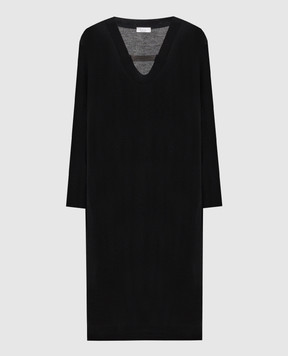 Brunello Cucinelli Черное платье из кашемира и шелка с цепочкой мониль M13843A82