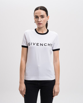 Givenchy Белая футболка с контрастным принтом логотипа BW70BF3YAC