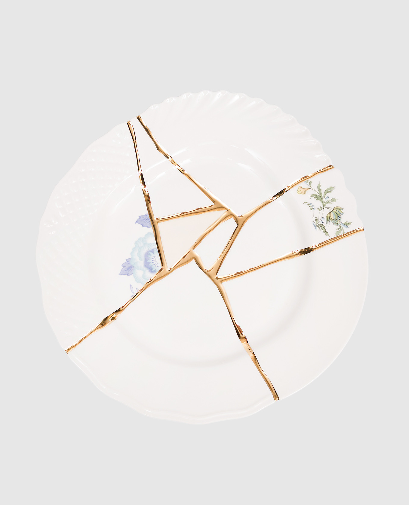 

Белая фарфоровая тарелка Kintsugi с позолотой 24 карат с принтом, Белый, Посуда