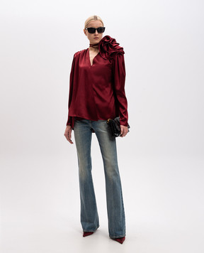 Magda Butrym Бордова блуза із шовку з брошкою у вигляді квітки BLOUSE02141425