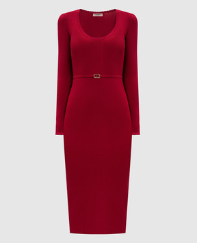 Twinset Красное платье миди в рубчик 252TP3352