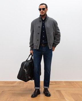 Brunello Cucinelli Сині джинси з ефектом потертості з вишивкою емблеми M283PD3210