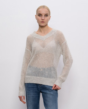 Brunello Cucinelli Бежевий ажурний светр з мохером та вовною MPS732412P