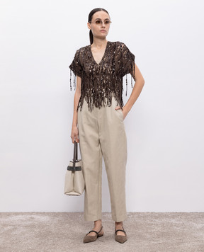 Brunello Cucinelli Бежевые брюки Corset с льном MH544P8762