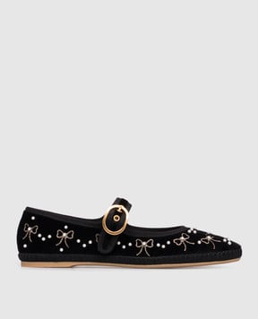 Valentino Чорні оксамитові балетки Mary-Jane з намистинами 7W2S0MQ8BNU