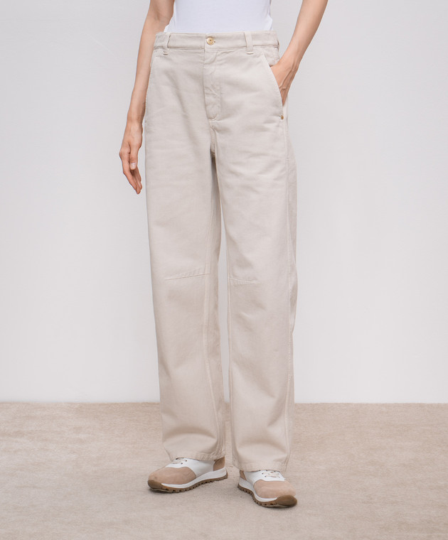 Brunello Cucinelli Бежеві джинси зі шкіряним патчем логотипа MP030P5932 зображення 3