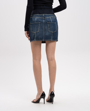 Balmain Синяя комбинированная юбка мини с шерстью EF1LBA56DF25
