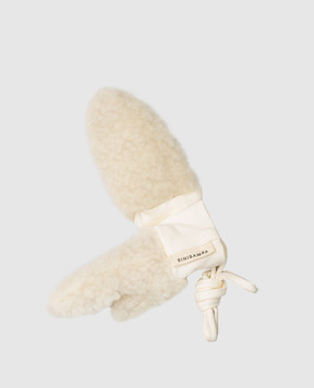 Binibamba Детские белые перчатки из шерсти мериноса с логотипом. MITTENS