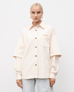 Palm Angels Бежева сорочка з вишивкою логотипа PWYD025F25DEN001