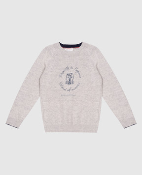 Brunello Cucinelli Дитячий сірий светр з льоном з принтом логотипа B2LM70720A