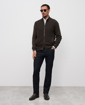 Canali Коричневий кардиган з вовни мериноса у візерунок MK02360C1137