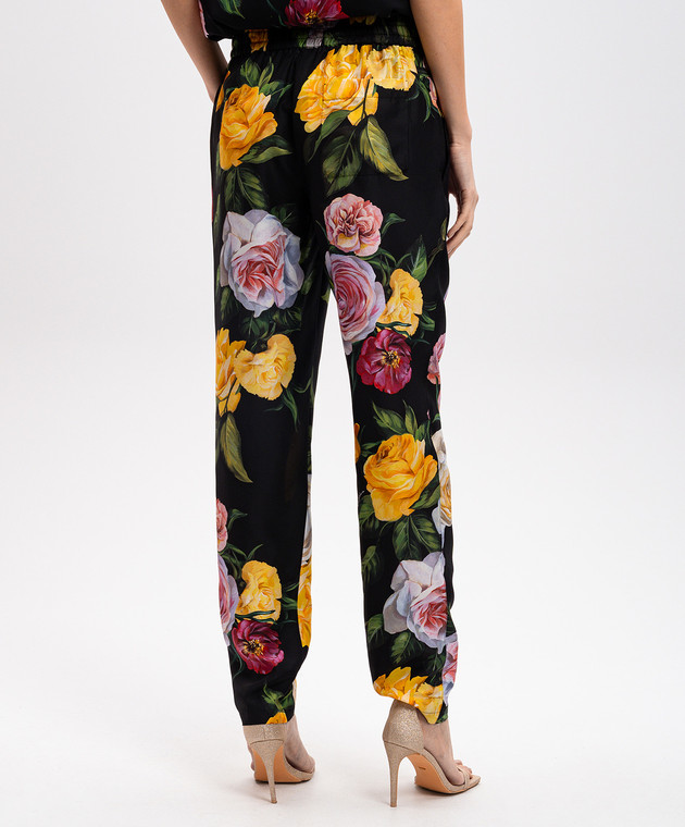 Dolce&Gabbana Черные брюки из шелка в принт пионы и розы FTC11TIS1XJ изображение 4