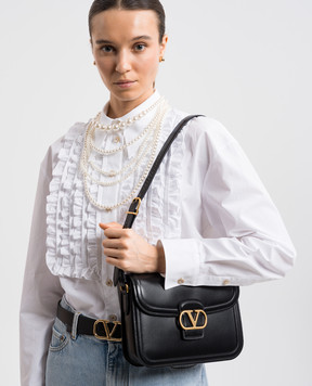 Valentino Черная кожаная сумка-мессенджер с логотипом 6W2B0R15UHF
