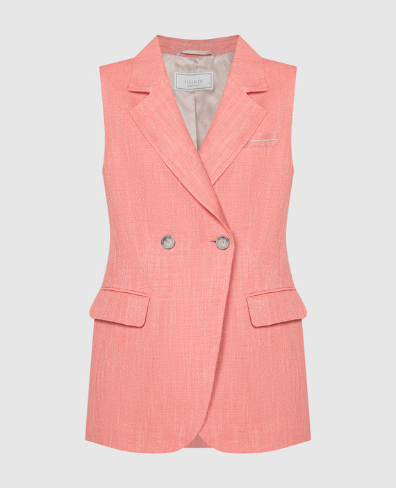 Pink double-breasted linen waistcoat with monil chain
