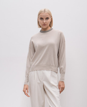 Brunello Cucinelli Бежевий джемпер з кашеміру з ланцюжком моніль M12190100