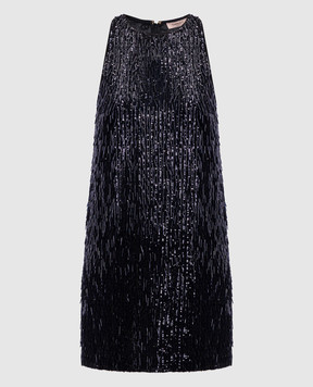 Twinset Черное платье мини со стеклорусом и пайетками 252TP2370