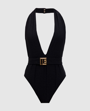 Balmain Чорний купальник у візерунок PB з поясом BKBU12200