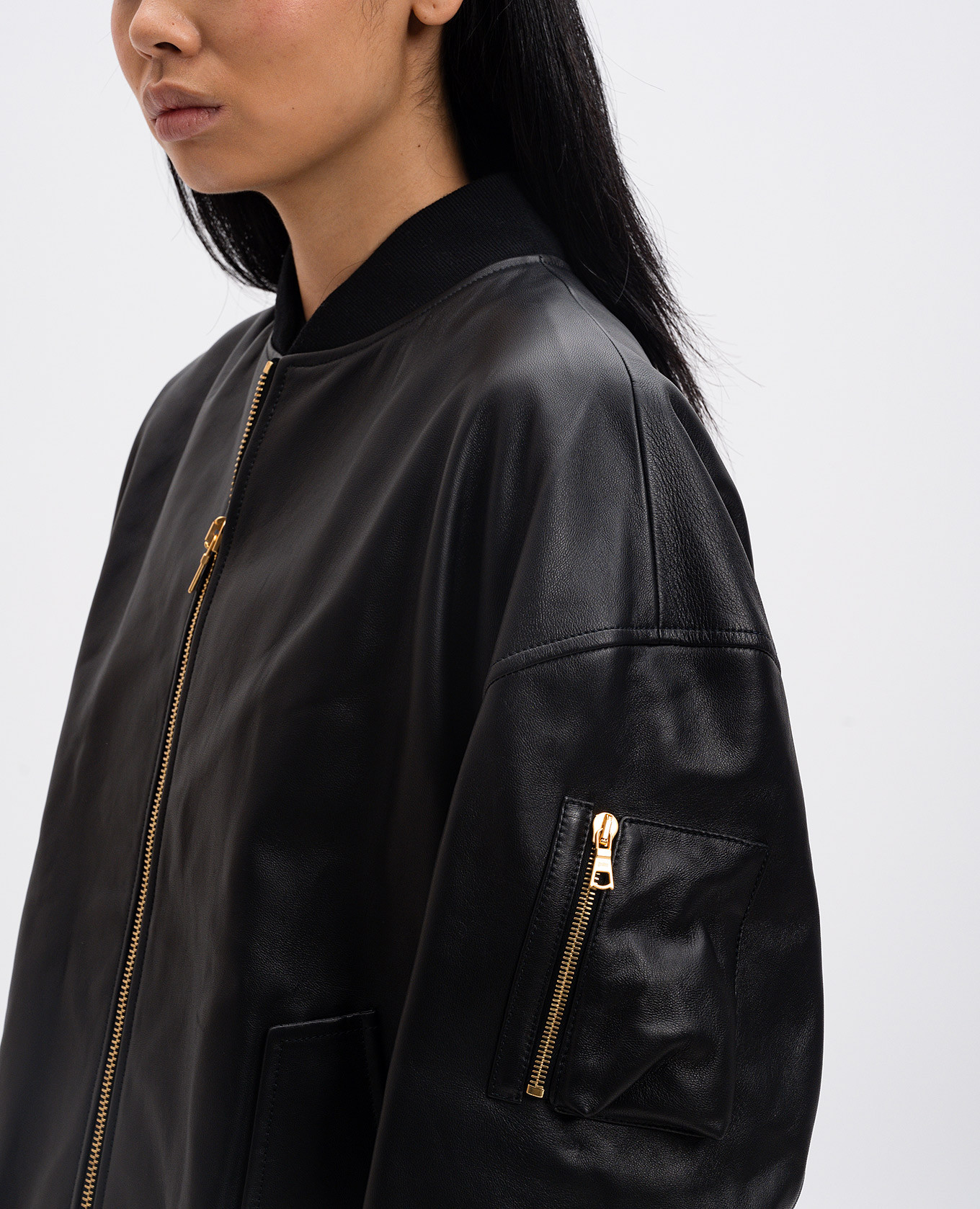 Palm Angels Черный кожаный бомбер с принтом логотипа PWJA034F24LEA001 изображение 6