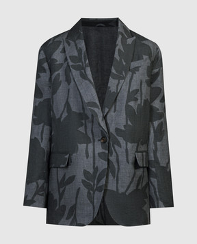 Brunello Cucinelli Сірий жакет з льону з принтом MB6502549