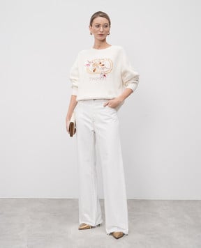 Twinset Білий светр з вишивкою емблеми логотипа 251TP3600