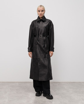 Ann Demeulemeester Чорний шкіряний двобортний тренч Ansa B0013109LT038