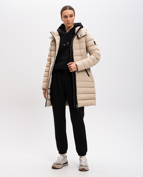 Mackage Бежевый пуховик с кожаными вставками с логотипом FARREN